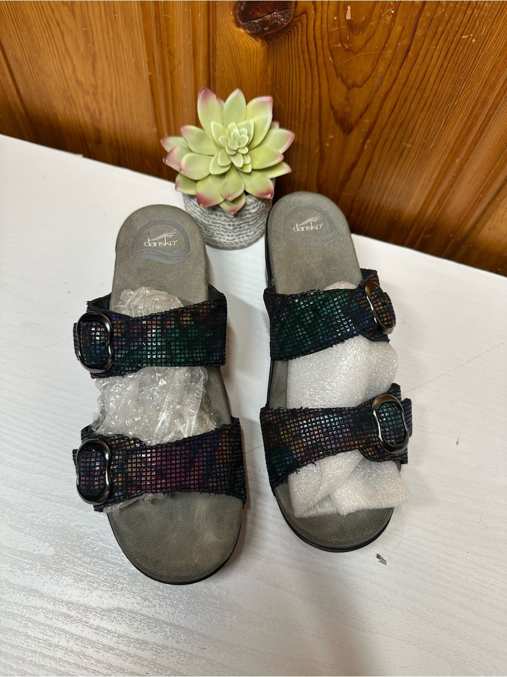 Dr. Scholl's Women's Iridescent Multicolor Double-Buckle Slide Sandals